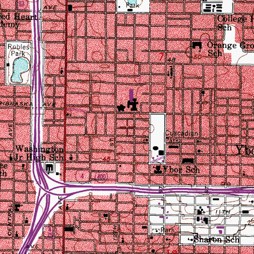 Topographic Map of Ybor Square, FL