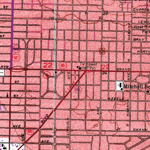 Topographic Map of Henderson Boulevard Shopping Center, FL