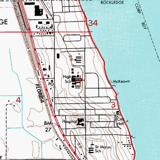 Topographic Map of Rockledge High School, FL