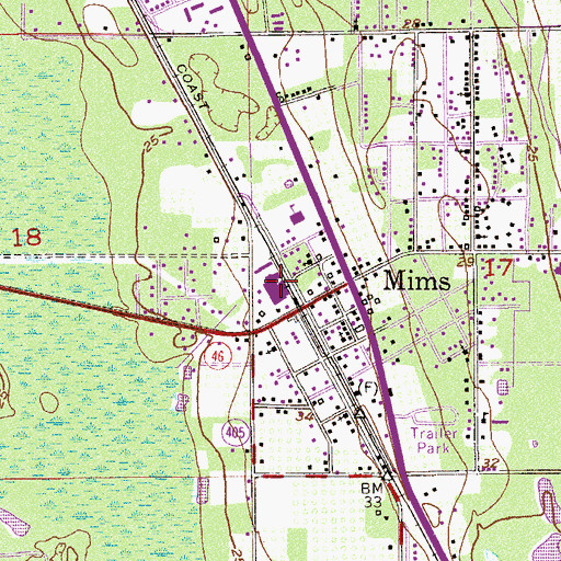 Topographic Map of Mims Elementary School, FL