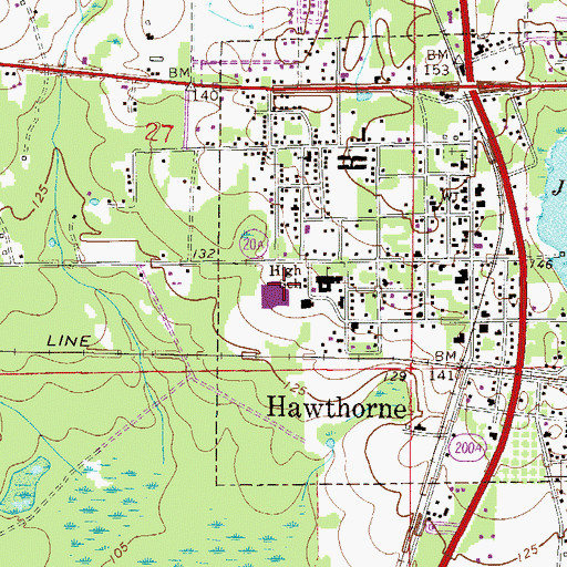 Topographic Map of Hawthorne Middle - High School, FL