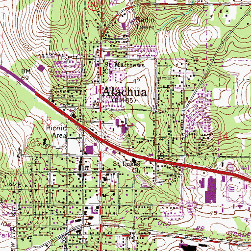 Topographic Map of Alachua Elementary School, FL