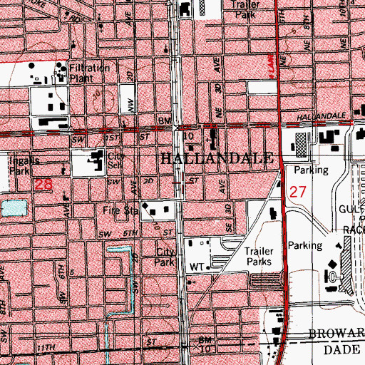 Topographic Map of Hallandale Adult and Community Center, FL