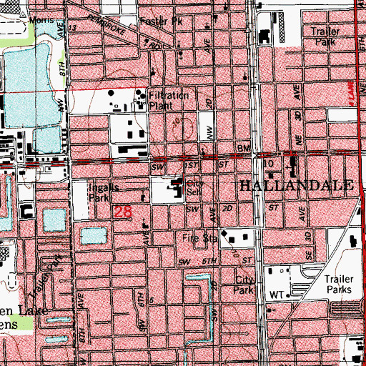 Topographic Map of Hallandale Elementary School, FL