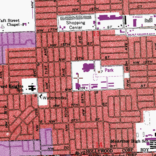 Topographic Map of Hollywood Park Elementary School, FL