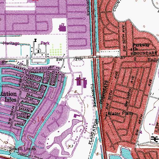 Topographic Map of South Plantation High School, FL