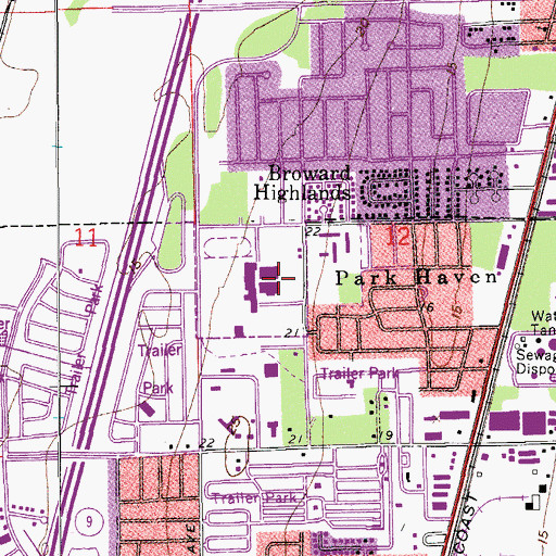 Topographic Map of Deerfield Beach High School, FL