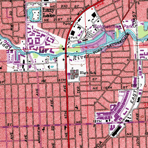 Topographic Map of Fort Lauderdale High School, FL