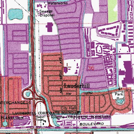Topographic Map of Lauderhill Paul Turner Elementary School, FL