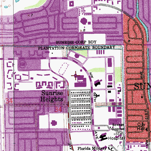 Topographic Map of Plantation High School, FL