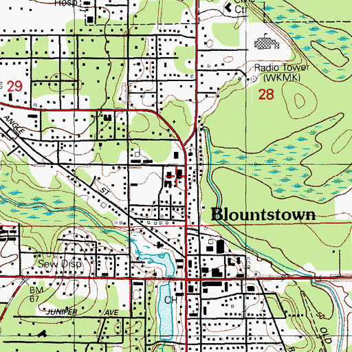 Topographic Map of Blountstown Middle School, FL