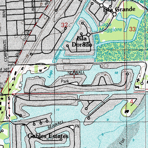 Topographic Map of Gables Estates, FL