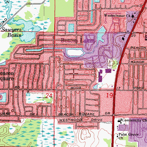 Topographic Map of Beacon Lakes, FL