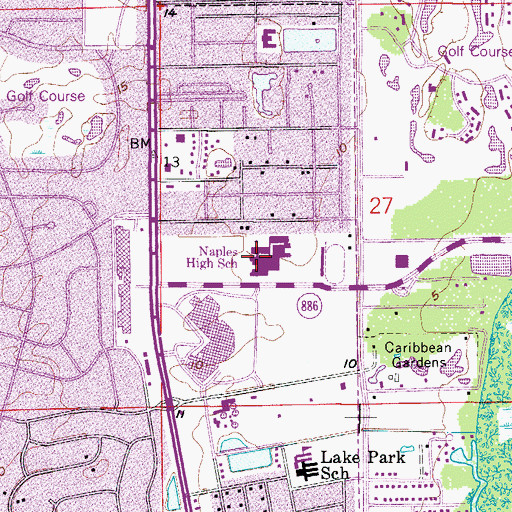 Topographic Map of Naples High School, FL