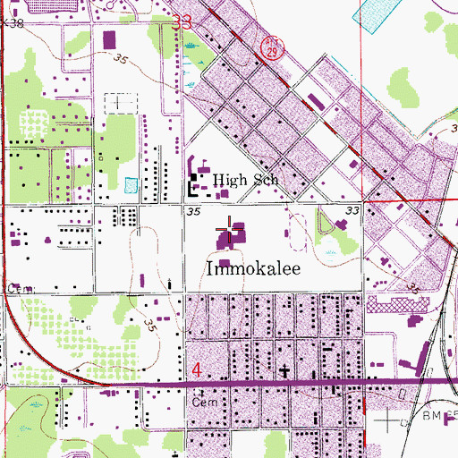Topographic Map of Immokalee High School, FL