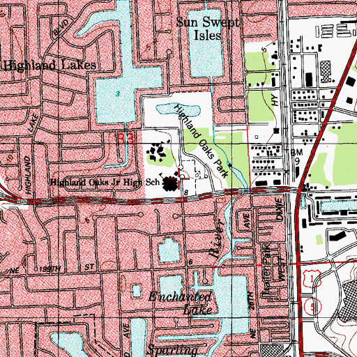 Topographic Map of Highland Oaks Middle School, FL