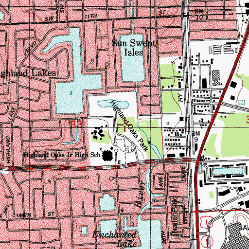 Topographic Map of Highland Oaks Elementary School, FL