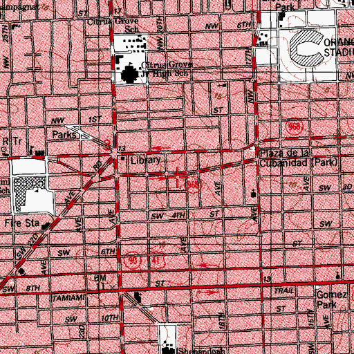 Topographic Map of Miami Senior High School, FL