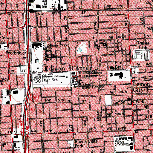 Topographic Map of Miami Edison Middle School, FL