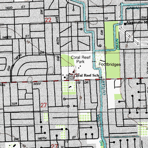 Topographic Map of Coral Reef Elementary School, FL
