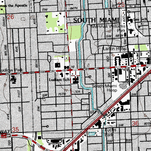 Topographic Map of Ludlam Elementary School, FL