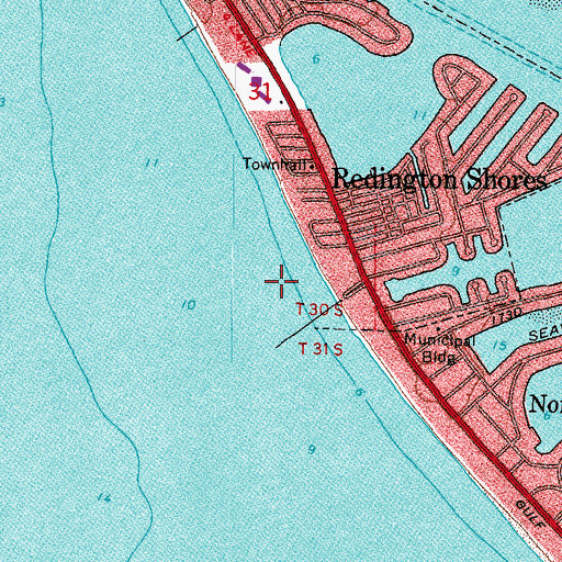 Topographic Map of Redington Shores Fishing Pier Lights, FL