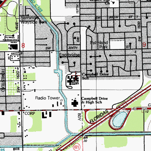 Topographic Map of Campbell Drive K - 8 Center, FL