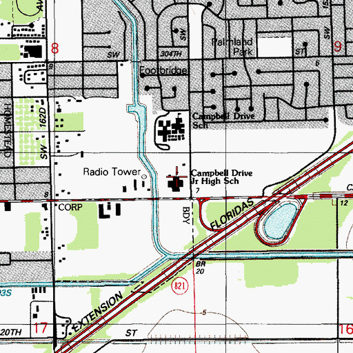 Topographic Map of Campbell Drive Middle School, FL