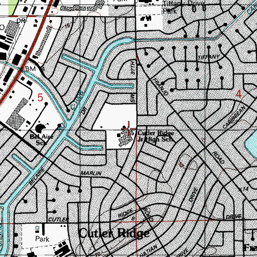 Topographic Map of Cutler Bay Middle School, FL
