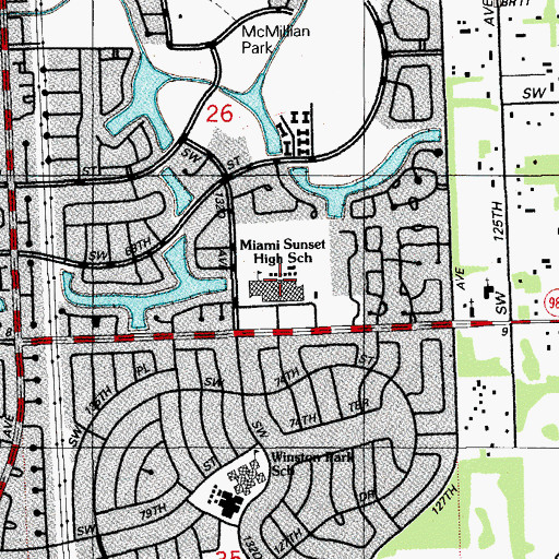 Topographic Map of Miami Sunset Senior High School, FL