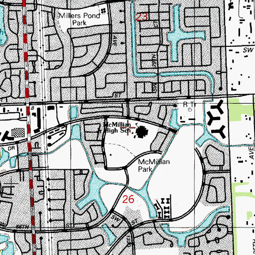 Topographic Map of Howard D McMillian Junior High School, FL