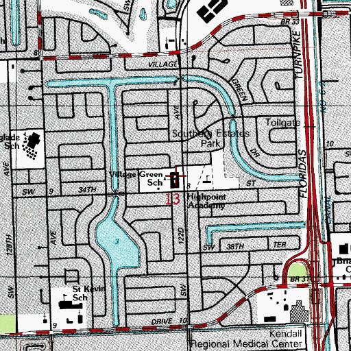 Topographic Map of Village Green Elementary School, FL