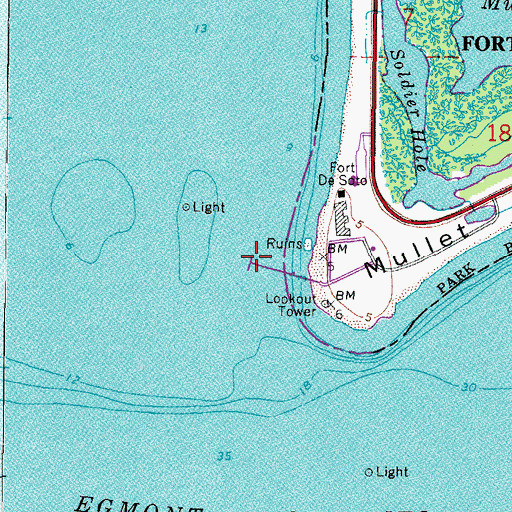 Topographic Map of Muller Key Channel Fishing Pier Lights, FL