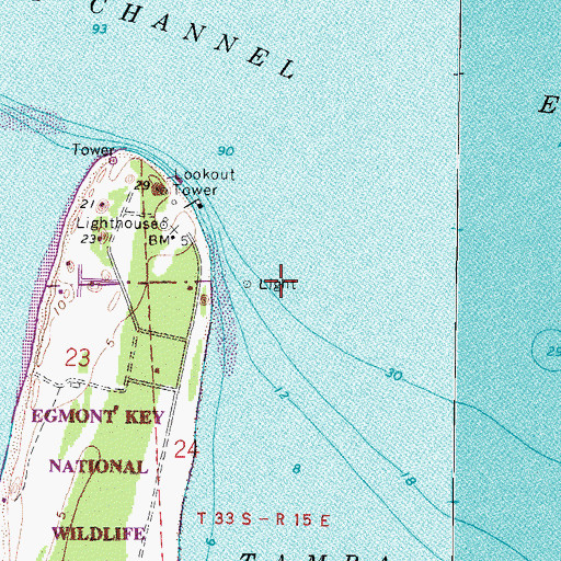 Topographic Map of Old Quarantine Pier Light, FL