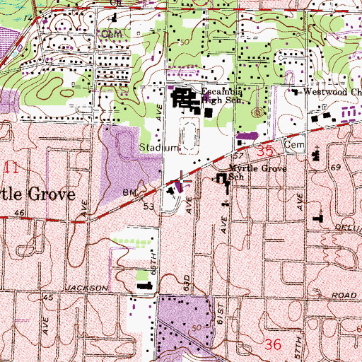 Topographic Map of Myrtle Grove Annex, FL