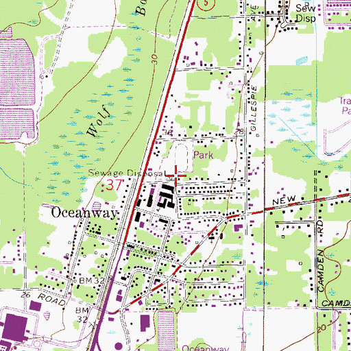 Topographic Map of Oceanway 7th Grade Center, FL