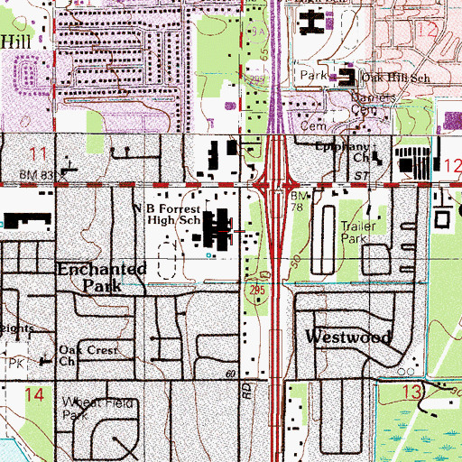 Topographic Map of Nathan B Forrest Senior High School, FL