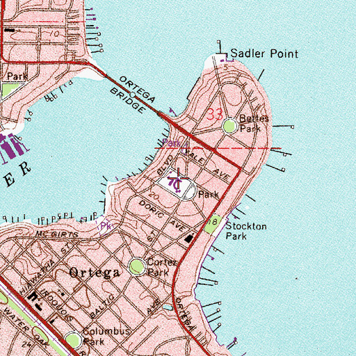 Topographic Map of Ortega Elementary School, FL