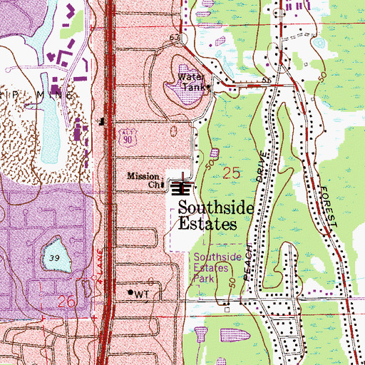Topographic Map of Southside Estates Elementary School, FL