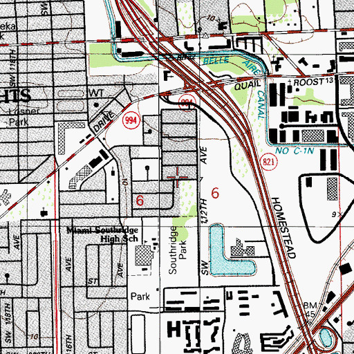 Topographic Map of Miami Southridge Senior High School, FL
