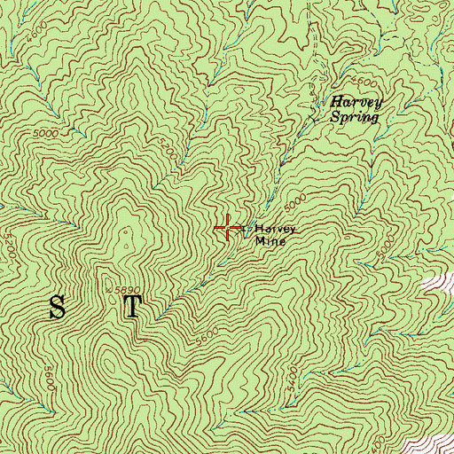 Topographic Map of Harvey Mine, AZ