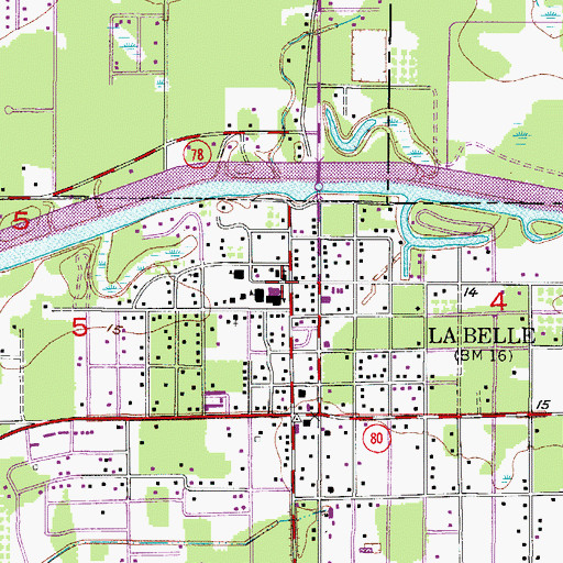 Topographic Map of LaBelle Community School, FL