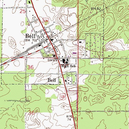 Topographic Map of Bell High School, FL