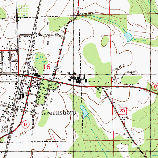 Topographic Map of Greensboro High School, FL