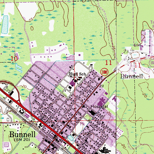 Topographic Map of Belle Terre Middle School, FL