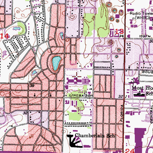Topographic Map of Adams Middle School, FL