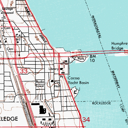 Topographic Map of Cocoa Public Library, FL