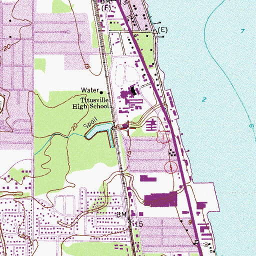 Topographic Map of North Brevard Public Library, FL
