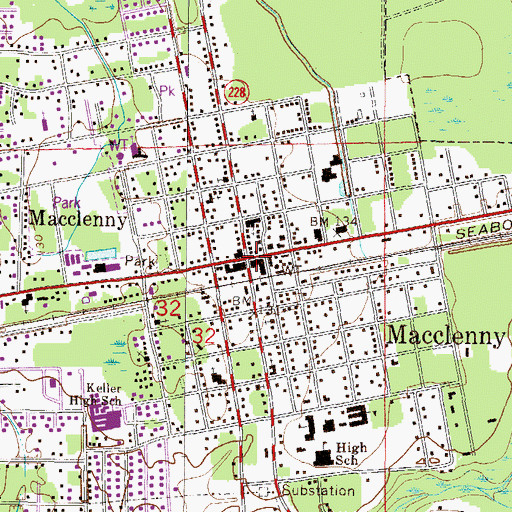 Topographic Map of Baker Free Public Library, FL
