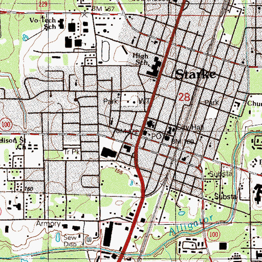Topographic Map of Bradford County Library, FL
